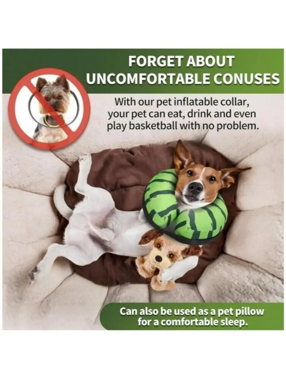 XL Protective Inflatable Dog Recovery Cone Soft Donut Cone XL Watermelon Blow Up